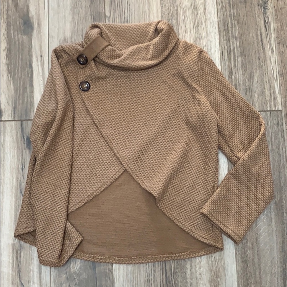 Camel colored button neck sweater waffle knit